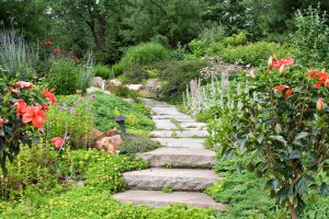 Záhradné schody a trvalkové záhony po krajoch