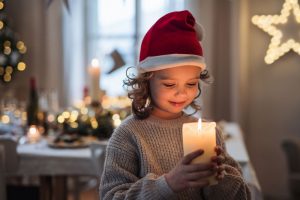 Dieťa s vianočnou sviečkou v rukách