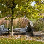 Sedienie v tieni stromu v záhrade