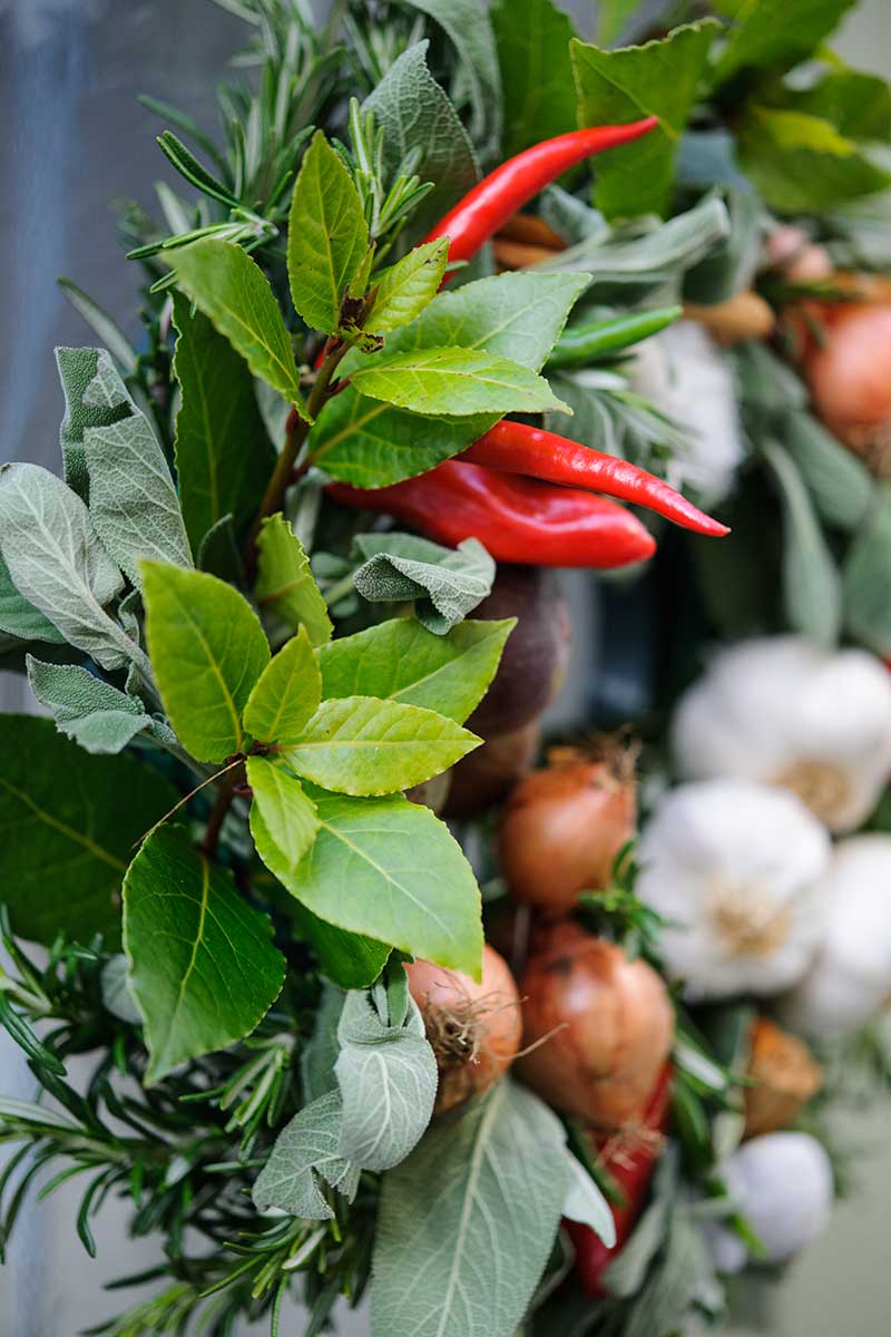 Detail vianočného venca na dvere z kuchynských surovín