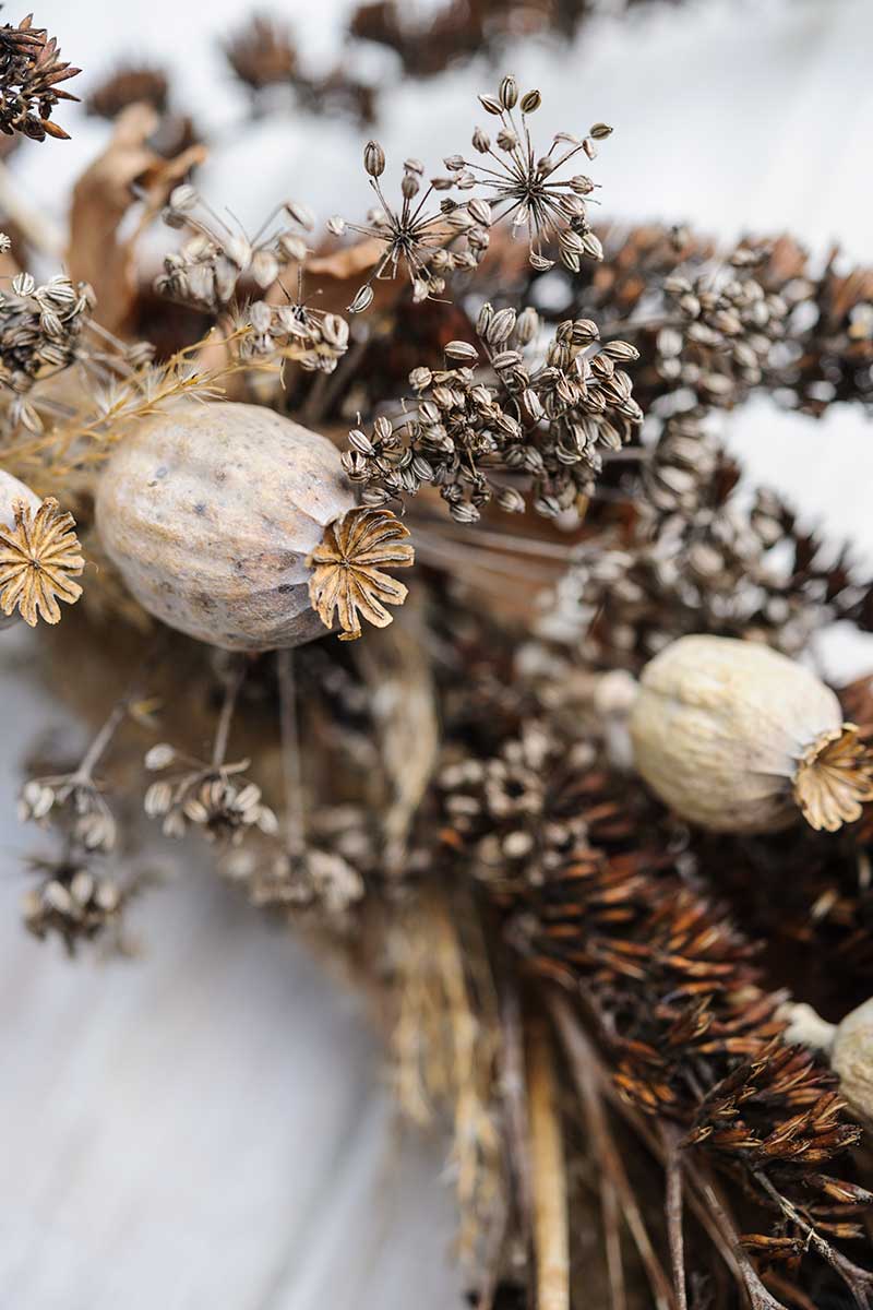 Detail sušeného vianočného venca na zavesenie