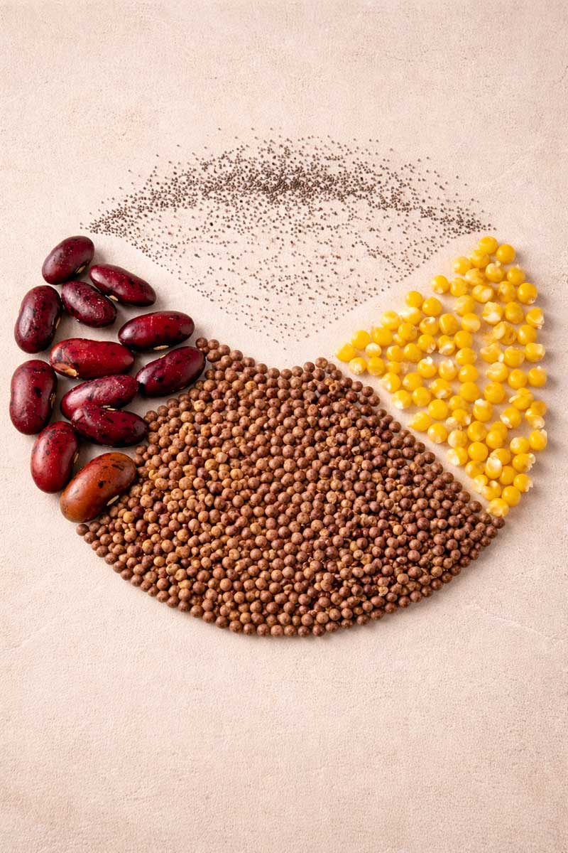 Ukážka osív rôznej veľkosti 