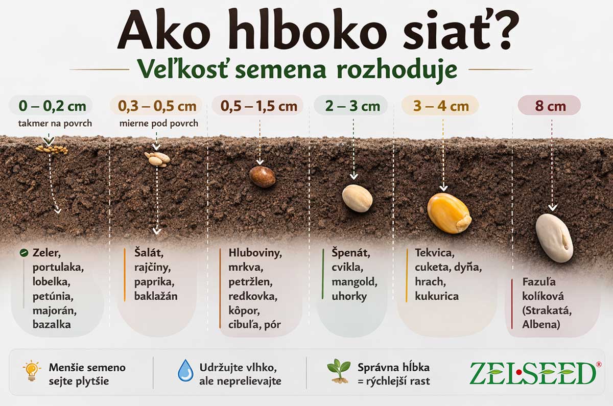 Tabuľka s informáciami ako hlboko siať semená